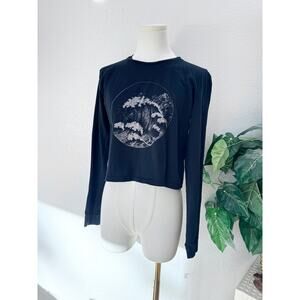 PS/LA Y2K Gothic Dark Wave Black Graphic Long Sleeve Cropped Tee XS